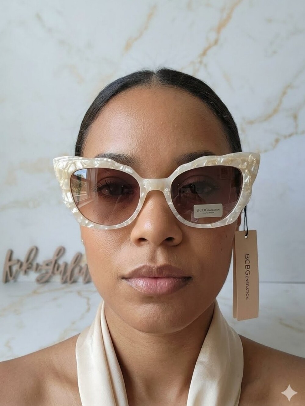 BCBGeneration 51mm Scalloped Pearl Cat Eye Sunglasses New